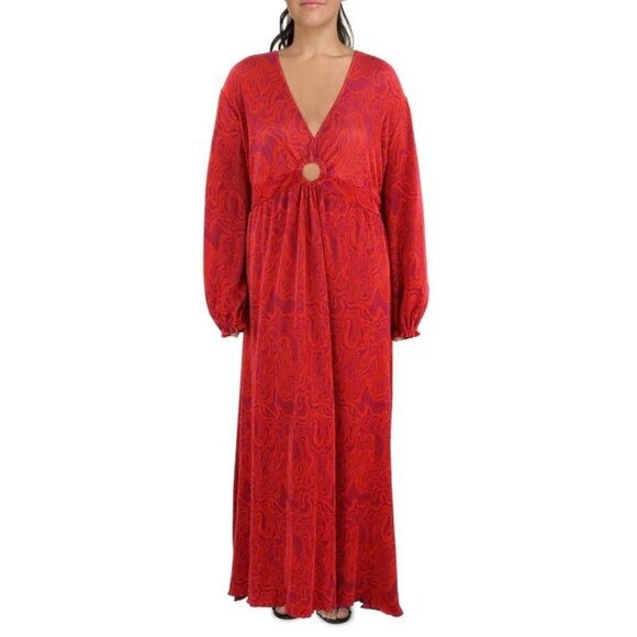 NWT Nina Parker Prism Maxi Dress Keyhole Pleated Orange Pink 3X - Picture 2 of 9